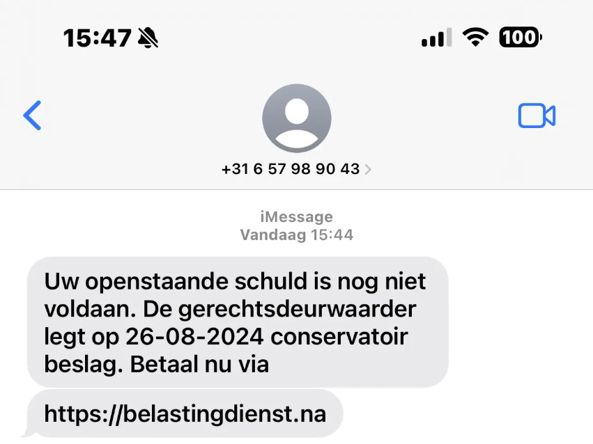Afbeelding van spam-bericht
