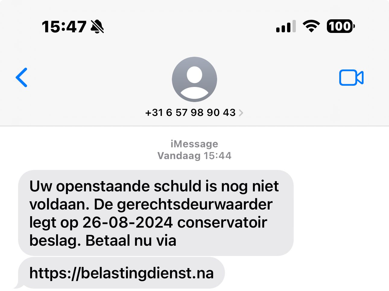 Afbeelding van spam-bericht