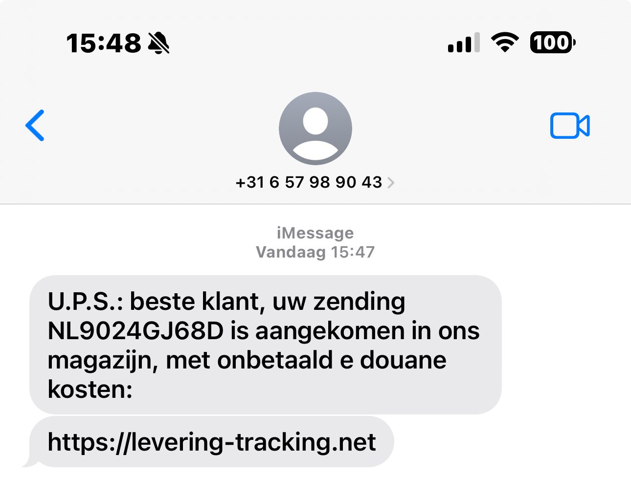 SMS 2 Afbeelding van spam-bericht